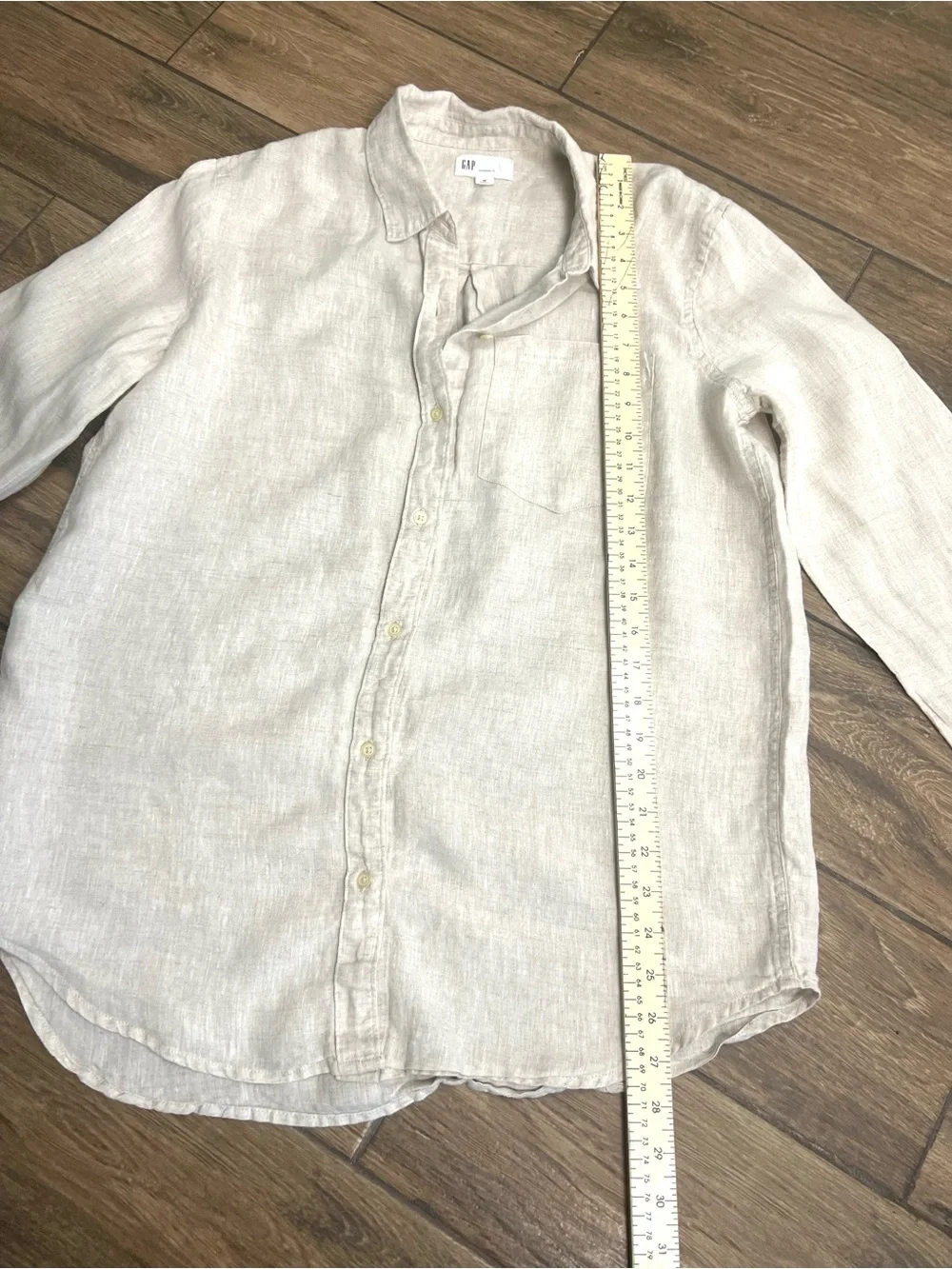 GAP Boyfriend Fit 100% Linen Button Down Shirt M Neutral Beige - Picture 6 of 9